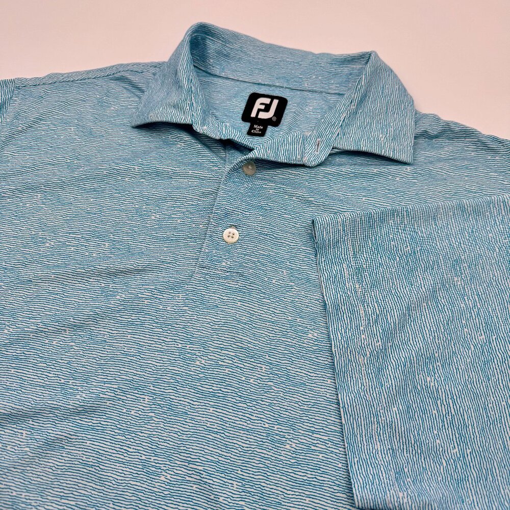 FootJoy FJ Golf Polo Shirt Men’s L Blue Wave Geometric Performance Short Sleeve